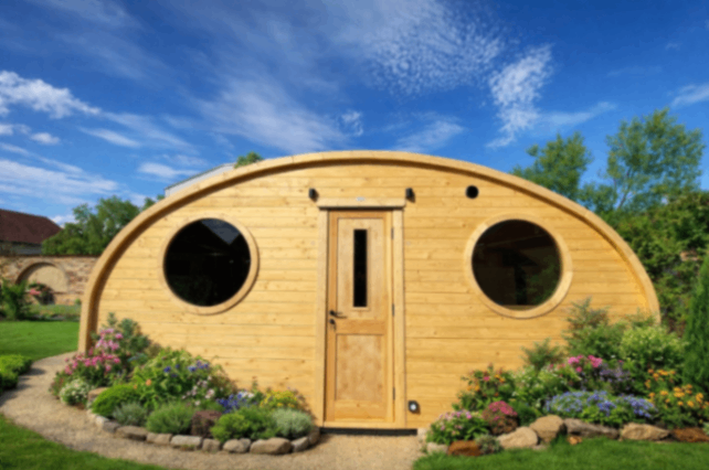 attēls, kurā attēlota koka moduļu māja