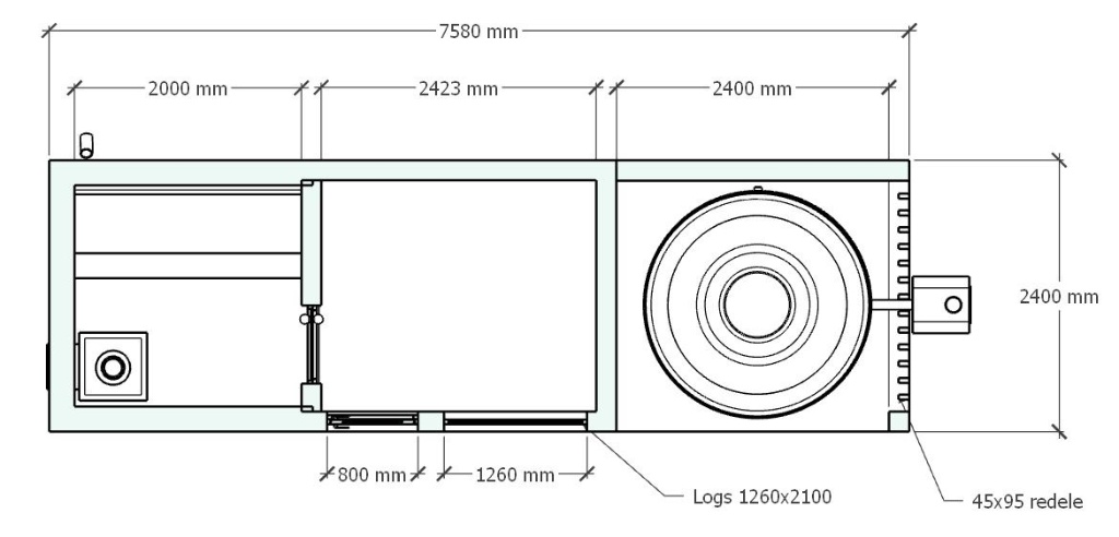 Siltināta Pirts Māja ar terasi kublam 7.58 x 2.4m
