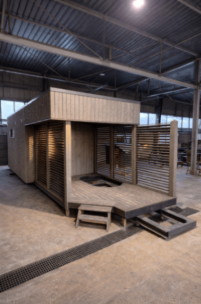 attēls, kurā attēlota koka moduļu māja