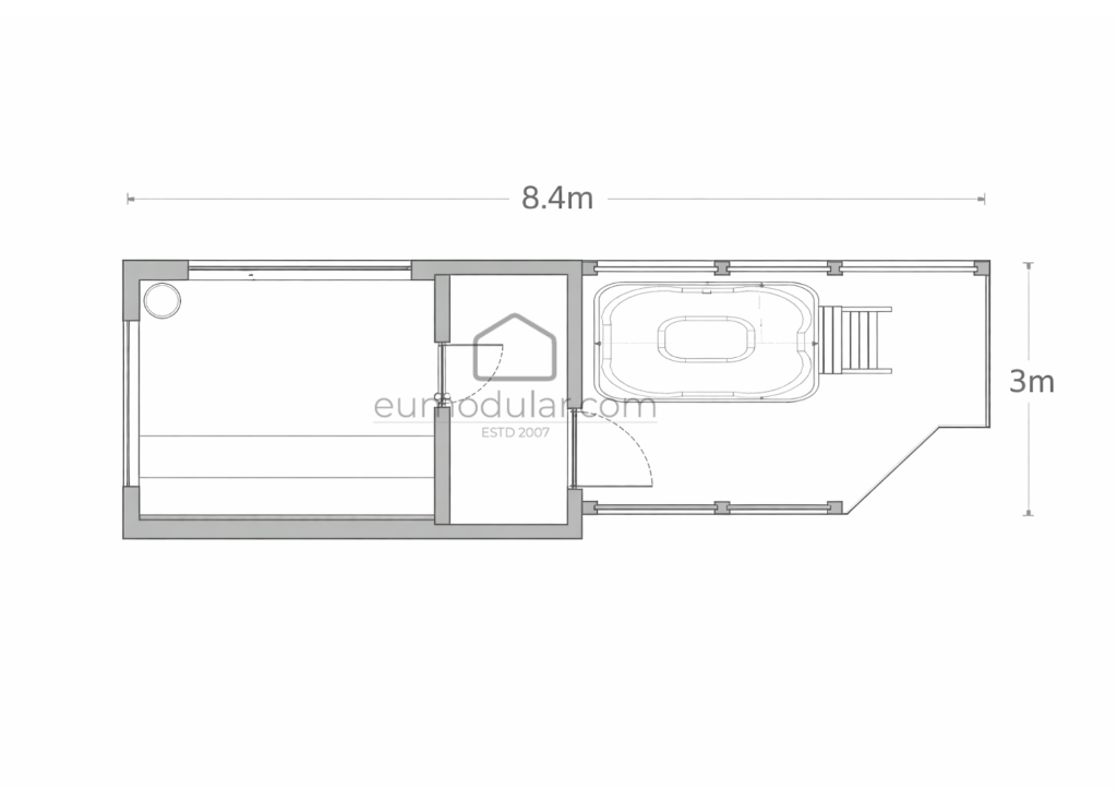 Siltināta Pirts Māja ar slēgtu terases zonu 8.4mx3m