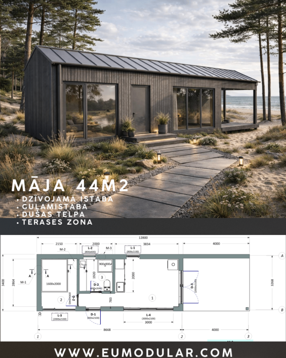 Vienstāvu dzīvojamā māja ar terasi 44kvm